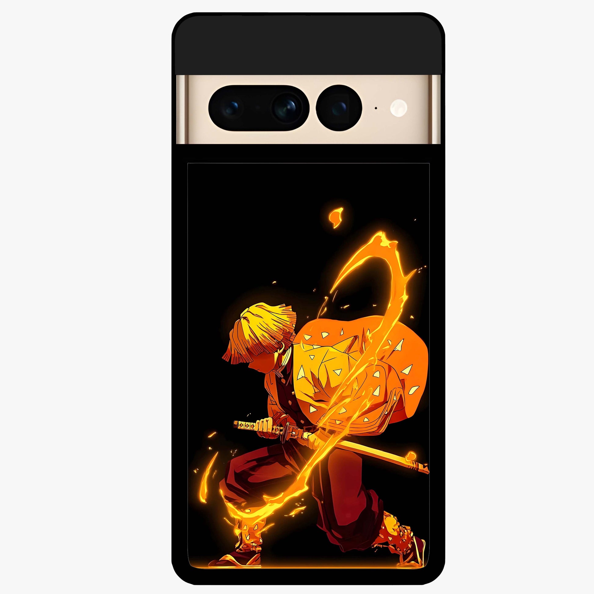 Thunder Flame Execution Glass Case showing flat back view with powerful flame and lightning artwork and glossy glass finish.