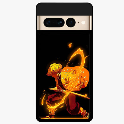 Thunder Flame Execution Glass Case showing flat back view with powerful flame and lightning artwork and glossy glass finish.