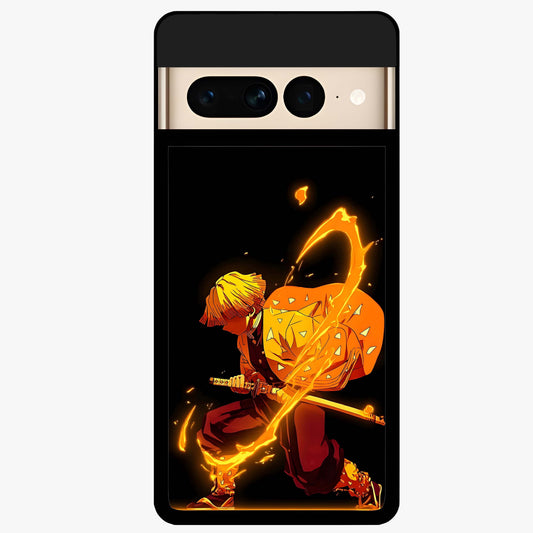 Thunder Flame Execution Glass Case showing flat back view with powerful flame and lightning artwork and glossy glass finish.