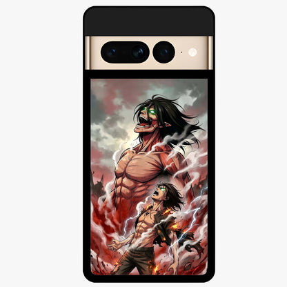 Titan Awakening Fury Glass Case showing flat back view with powerful titan inspired artwork and glossy glass finish.