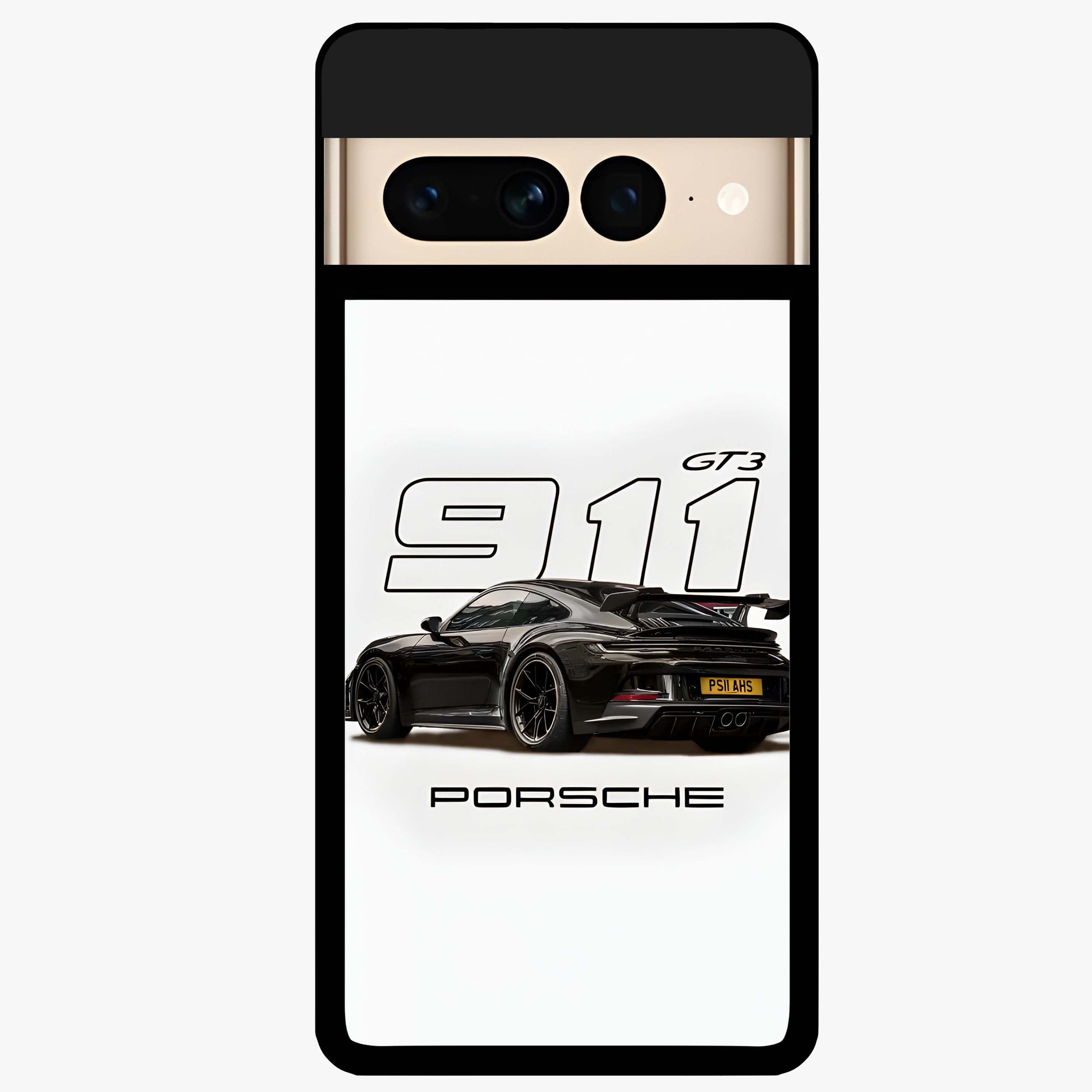 Turbo Legacy Icon Glass Case showing flat back view with iconic sports car inspired artwork and glossy glass finish.