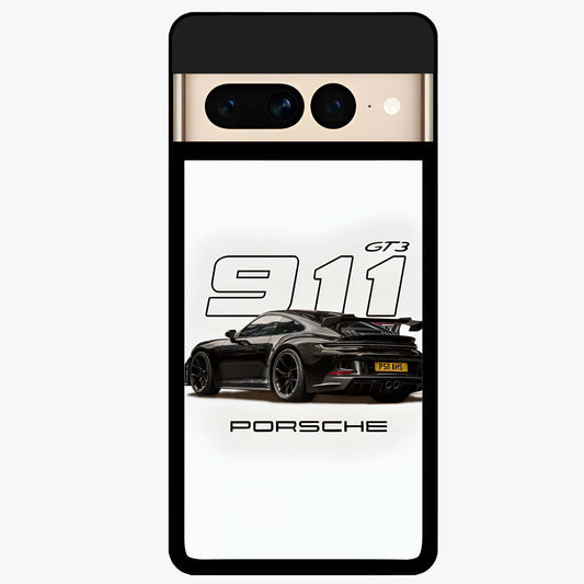 Turbo Legacy Icon Glass Case showing flat back view with iconic sports car inspired artwork and glossy glass finish.