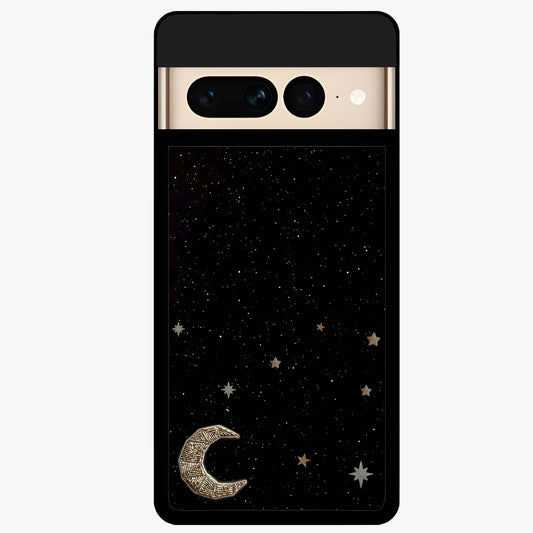Twinkle Star With Half Moon Glass Case showing flat back view with star and half moon artwork and glossy glass finish.