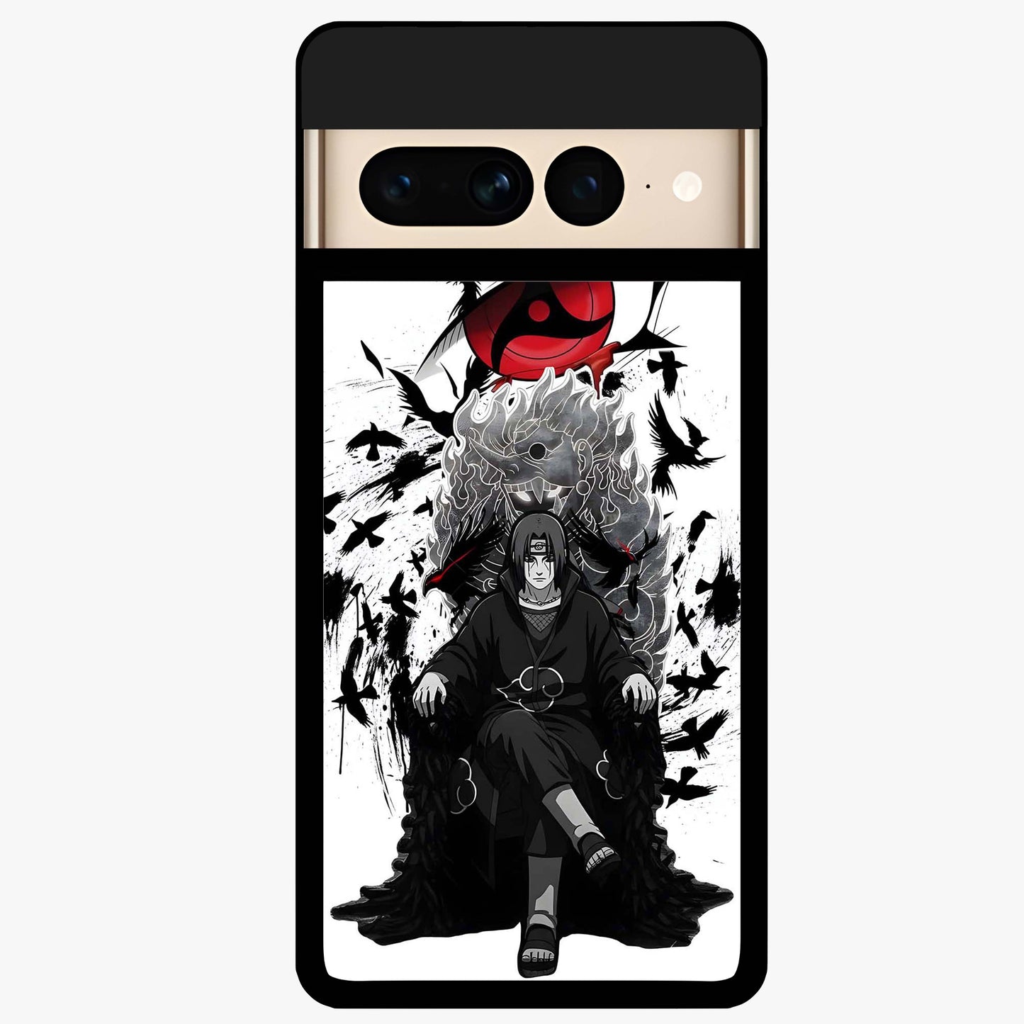 Uchiha Shadow Throne Glass Case showing flat back view with cosmic underwater themed artwork and glossy glass finish.