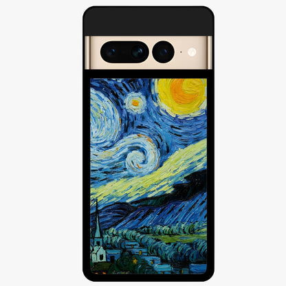 Van Gogh Art Glass Case showing flat back view with classic painterly artwork inspired by Van Gogh style and glossy glass finish.