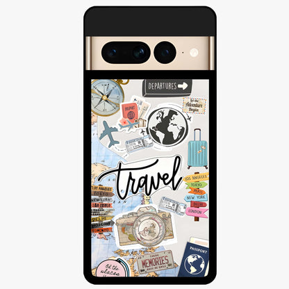 Wanderlust Journal Glass Case showing flat back view with travel inspired artwork and glossy glass finish.