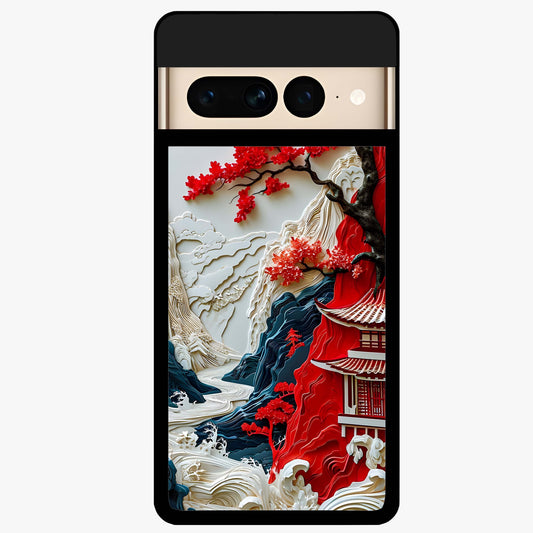 Whispers Of Sakura Waves Glass Case showing flat back view with cherry blossom wave artwork and glossy glass finish.