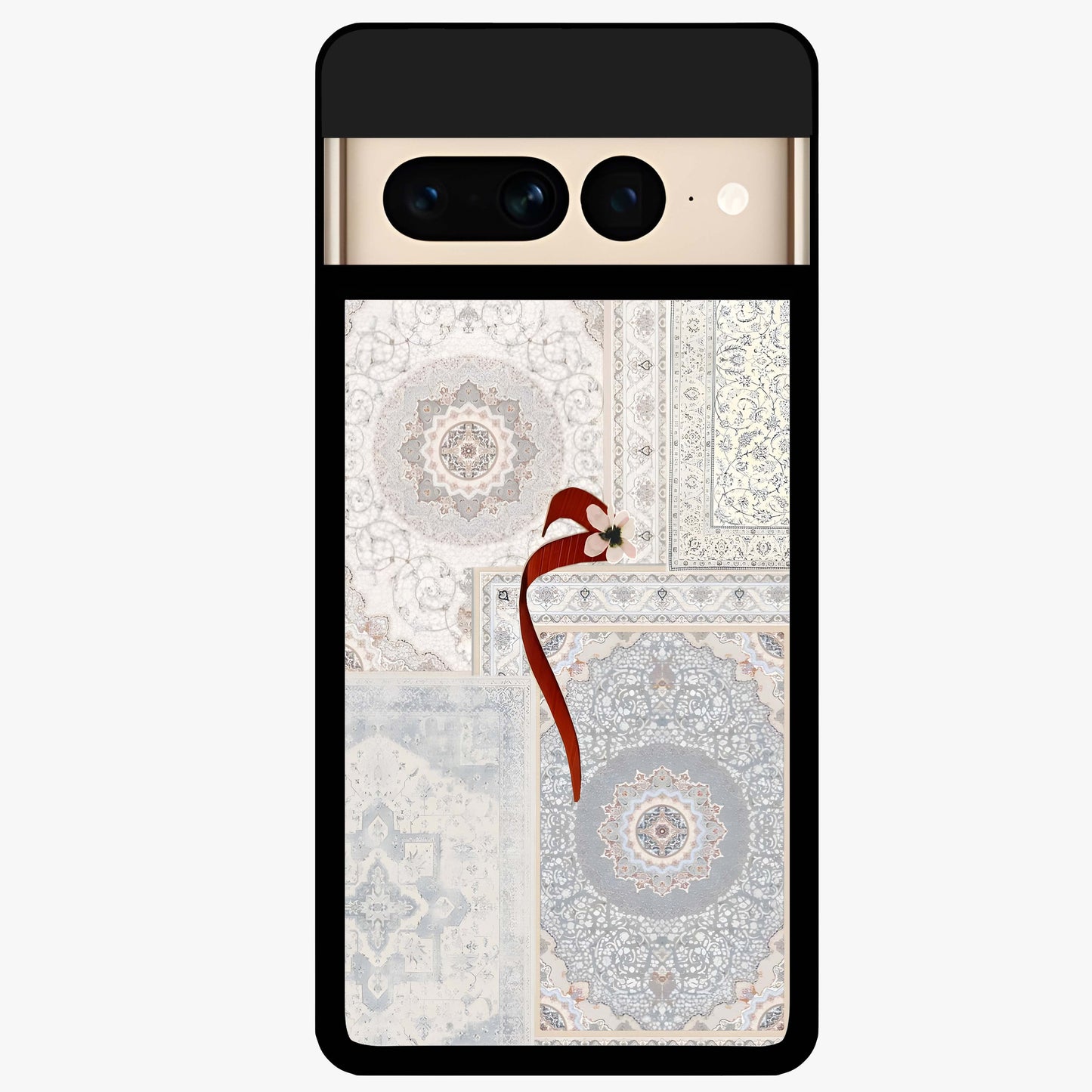 White Aesthetic Bow Glass Case showing flat back view with minimal bow artwork and glossy glass finish.