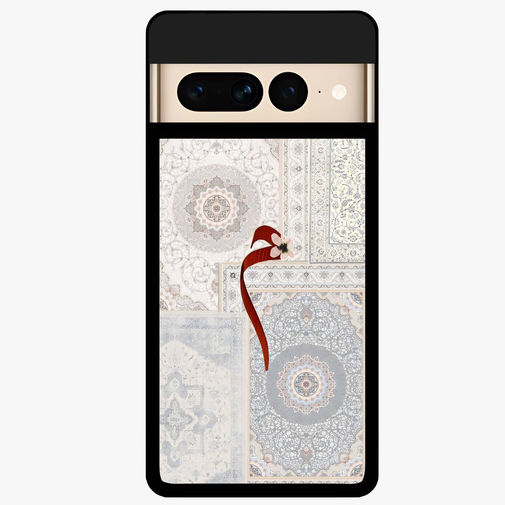 White Aesthetic Bow Glass Case showing flat back view with minimal bow artwork and glossy glass finish.