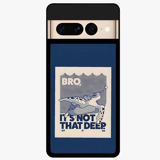 Worry Less Swim Glass Case showing flat back view with playful motivational artwork and glossy glass finish.