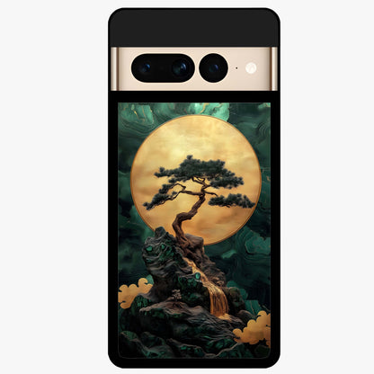 Zen Moon Rise Glass Case showing flat back view with calm moonrise artwork and glossy glass finish.