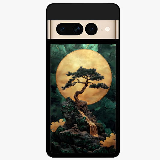 Zen Moon Rise Glass Case showing flat back view with calm moonrise artwork and glossy glass finish.