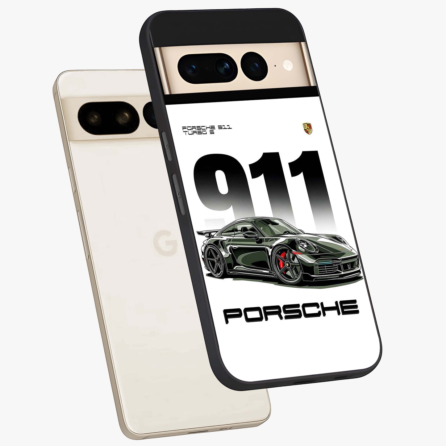 911 Turbo Dominance Glass Case displayed in premium angled mockup highlighting sporty car illustration and sleek glass surface.