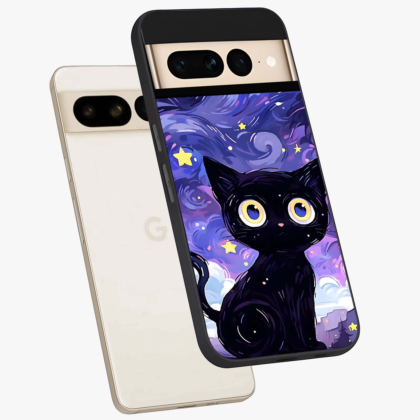 Abstract Cat Art Glass Case displayed in angled mockup highlighting modern abstract cat artwork and sleek glass surface.