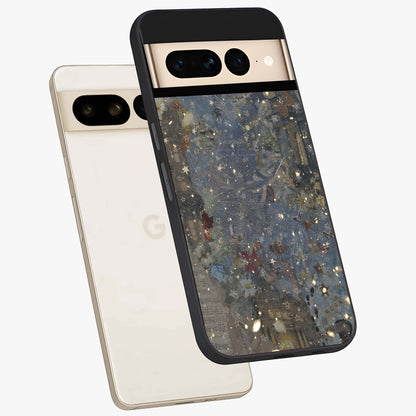 Aesthetic Astrolophia Glass Case displayed in angled mockup highlighting artistic aesthetic elements and smooth glass surface.