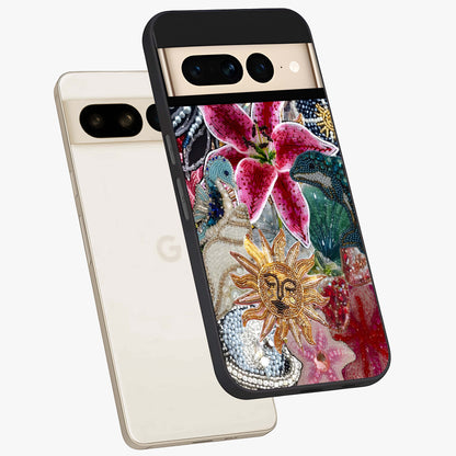 Beaded Garden Fantasy Glass Case displayed in angled mockup highlighting fantasy inspired floral bead pattern.