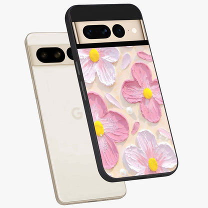 Blush Bloom Texture Glass Case displayed in angled mockup highlighting subtle bloom pattern with aesthetic pastel design.