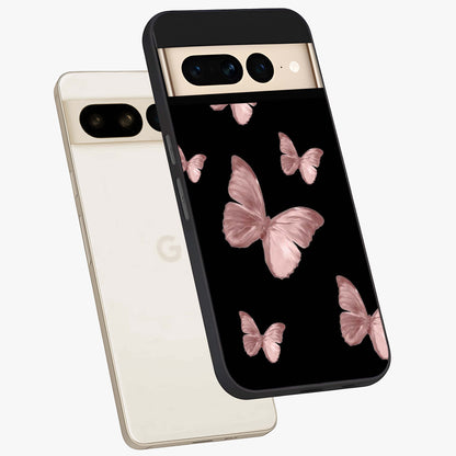 Butterfly Pattern Glass Case displayed in angled mockup highlighting delicate butterfly design and aesthetic pattern style.