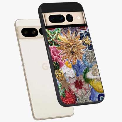 Celestial Floral and Playful Glass Case displayed in angled mockup highlighting playful floral design with dreamy celestial elements.