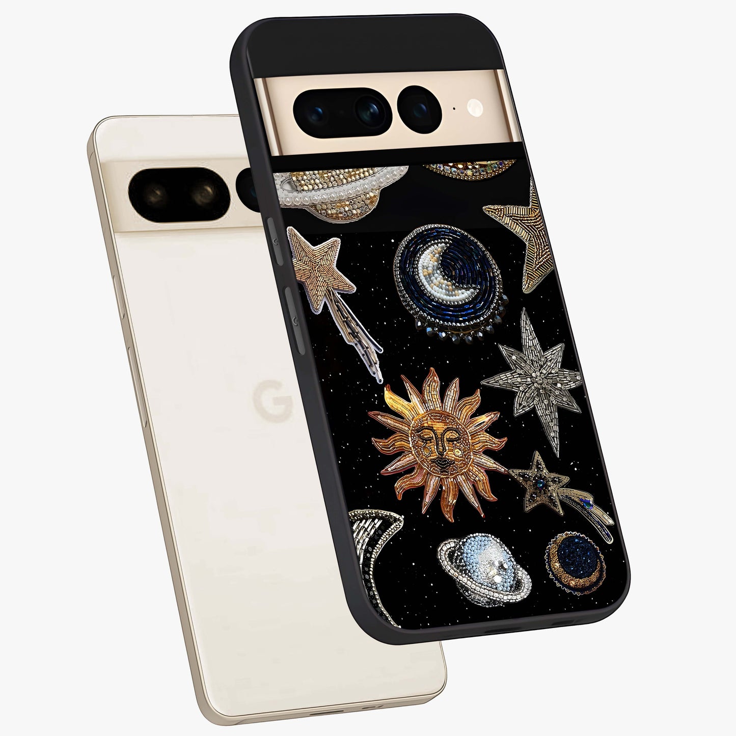Celestial Gem Constellations Glass Case displayed in angled mockup highlighting gemstone inspired constellation design.