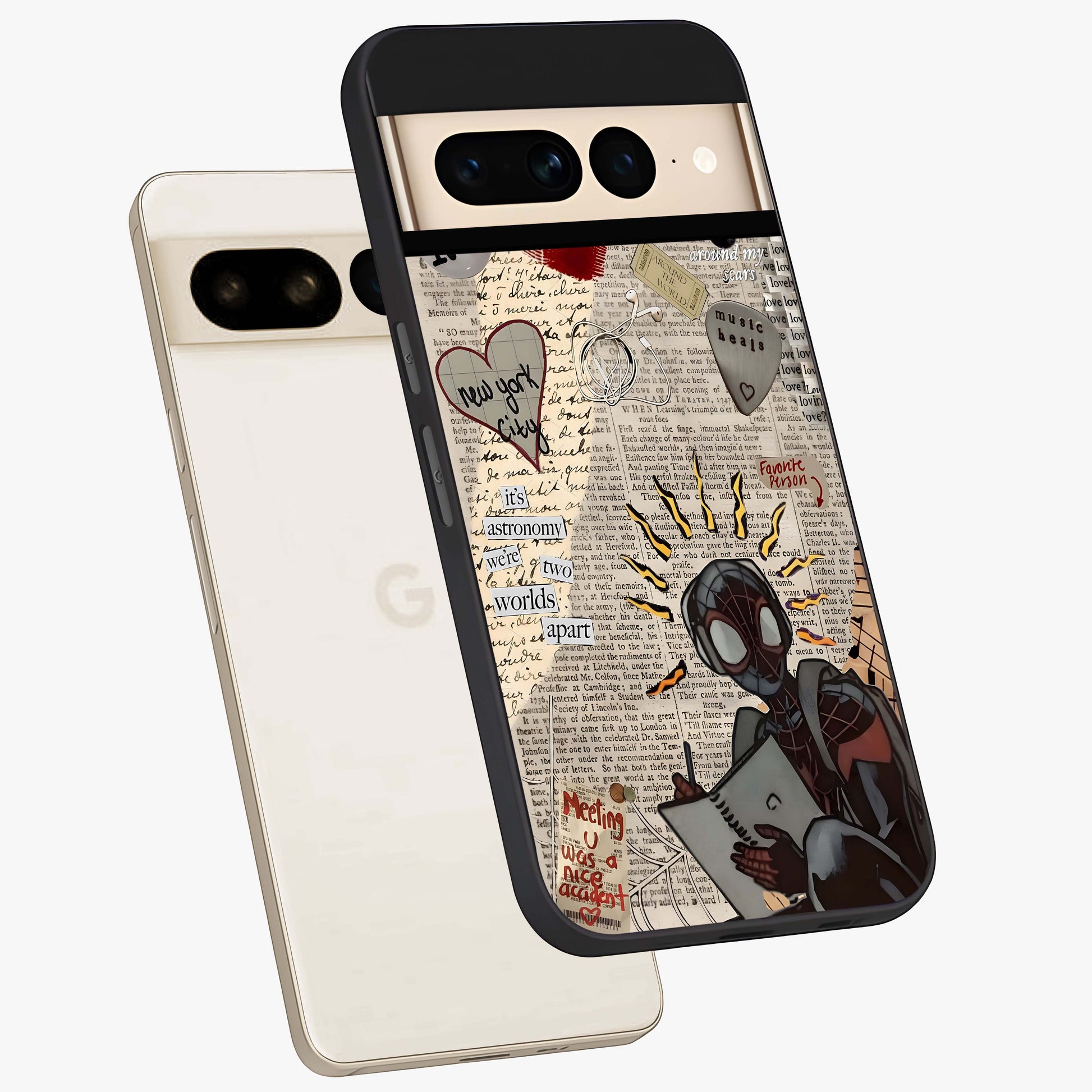 City Dream Sketch Glass Case displayed in angled mockup highlighting minimal city illustration with aesthetic sketch style.