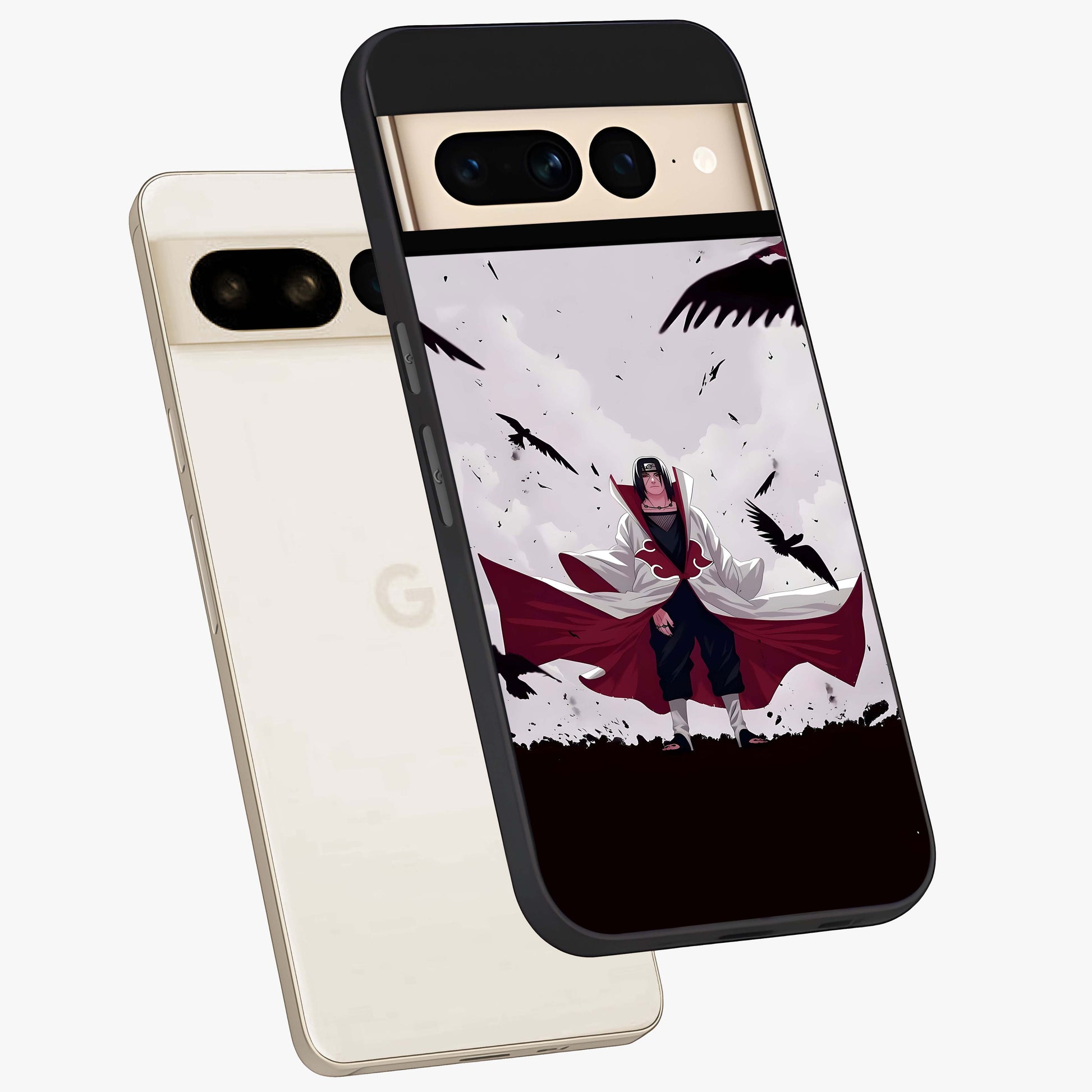 Crimson Crow Ascension Glass Case displayed in angled mockup highlighting powerful crow illustration with dark crimson aesthetic.