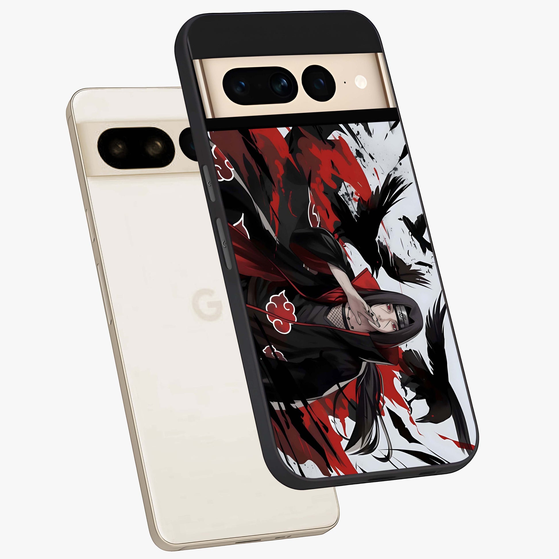Crimson Crow Illusion Glass Case displayed in angled mockup highlighting mysterious crow graphic with dark aesthetic style.