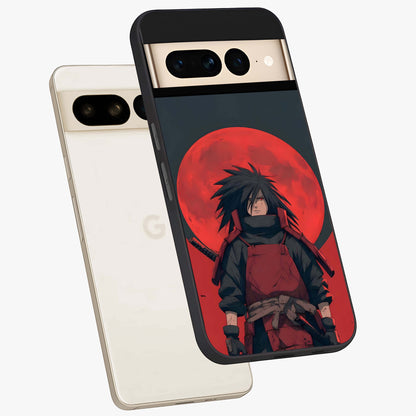 Crimson Moon Warlord Glass Case displayed in angled mockup highlighting dramatic crimson moon design with fantasy aesthetic.