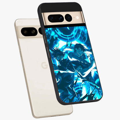 Cursed Energy Clash Glass Case displayed in angled mockup highlighting powerful battle inspired graphic with anime style aesthetic.