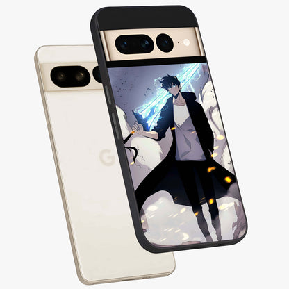 Dark Lightning Anime Warrior Glass Case displayed in angled mockup highlighting powerful lightning themed anime illustration.