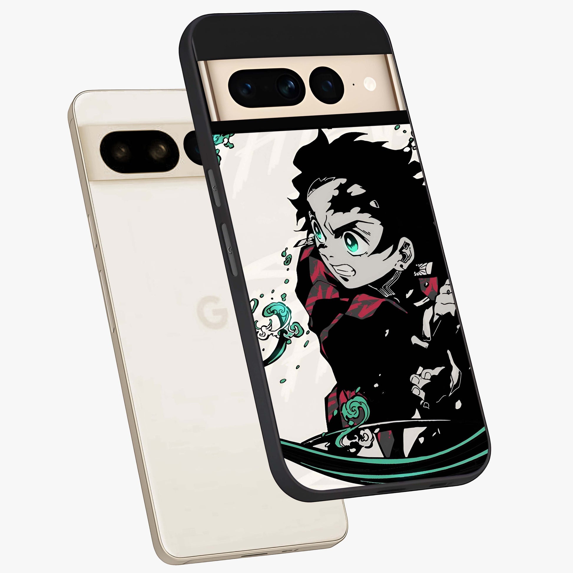 Demon Slayer Glass Case displayed in angled mockup highlighting dramatic anime character design with action aesthetic.