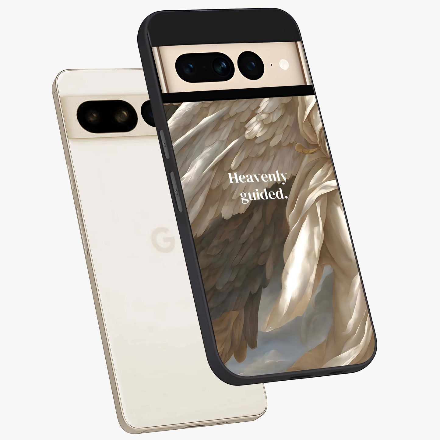 Divine Winged Grace Glass Case displayed in angled mockup highlighting graceful wing design with divine aesthetic style.