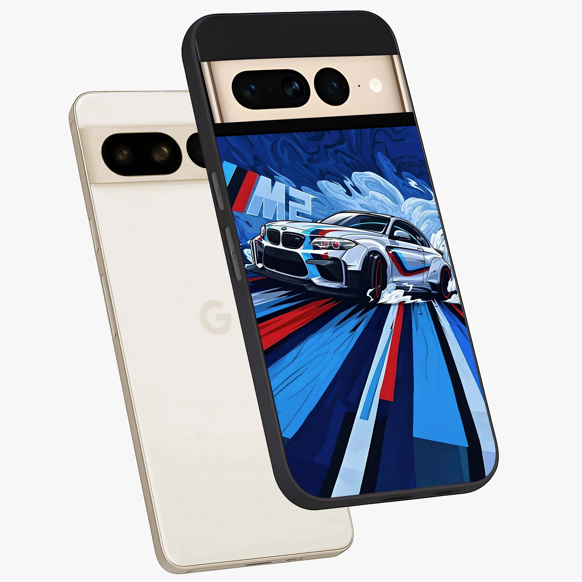 Drift Power Rush Glass Case displayed in angled mockup highlighting powerful drift car design with sporty aesthetic style.
