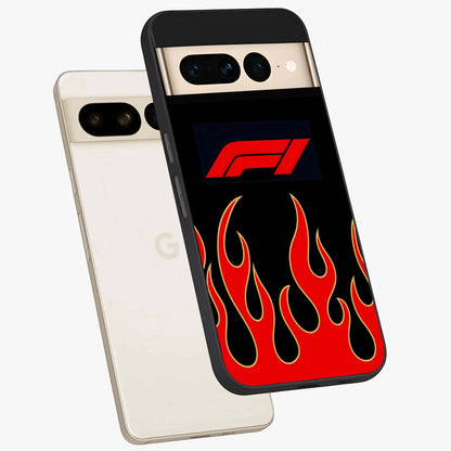 Fire F11 Glass Case displayed in angled mockup highlighting bold fire inspired graphic with energetic aesthetic style.
