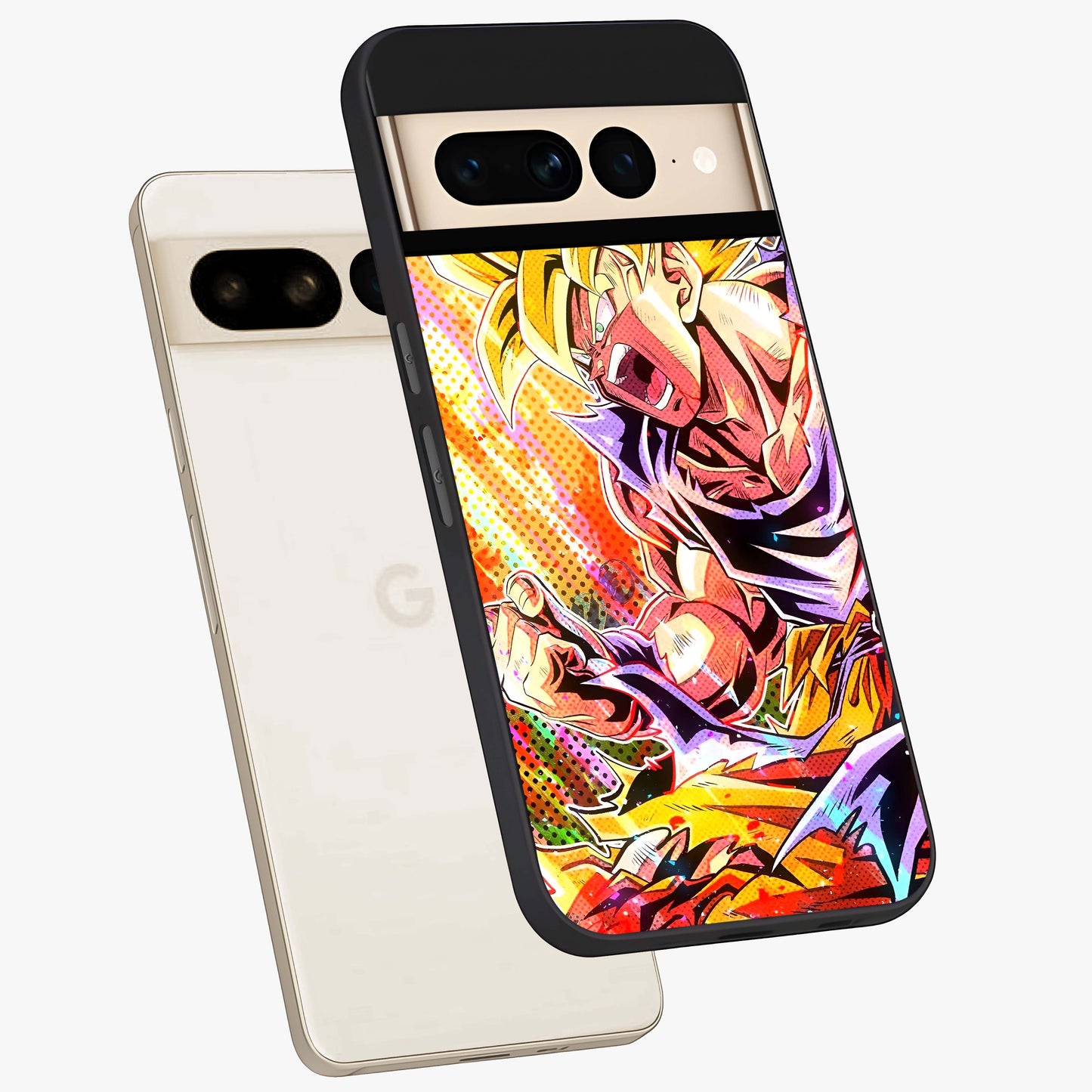 Firing Goku Glass Case displayed in angled mockup highlighting dynamic anime character design with action aesthetic.