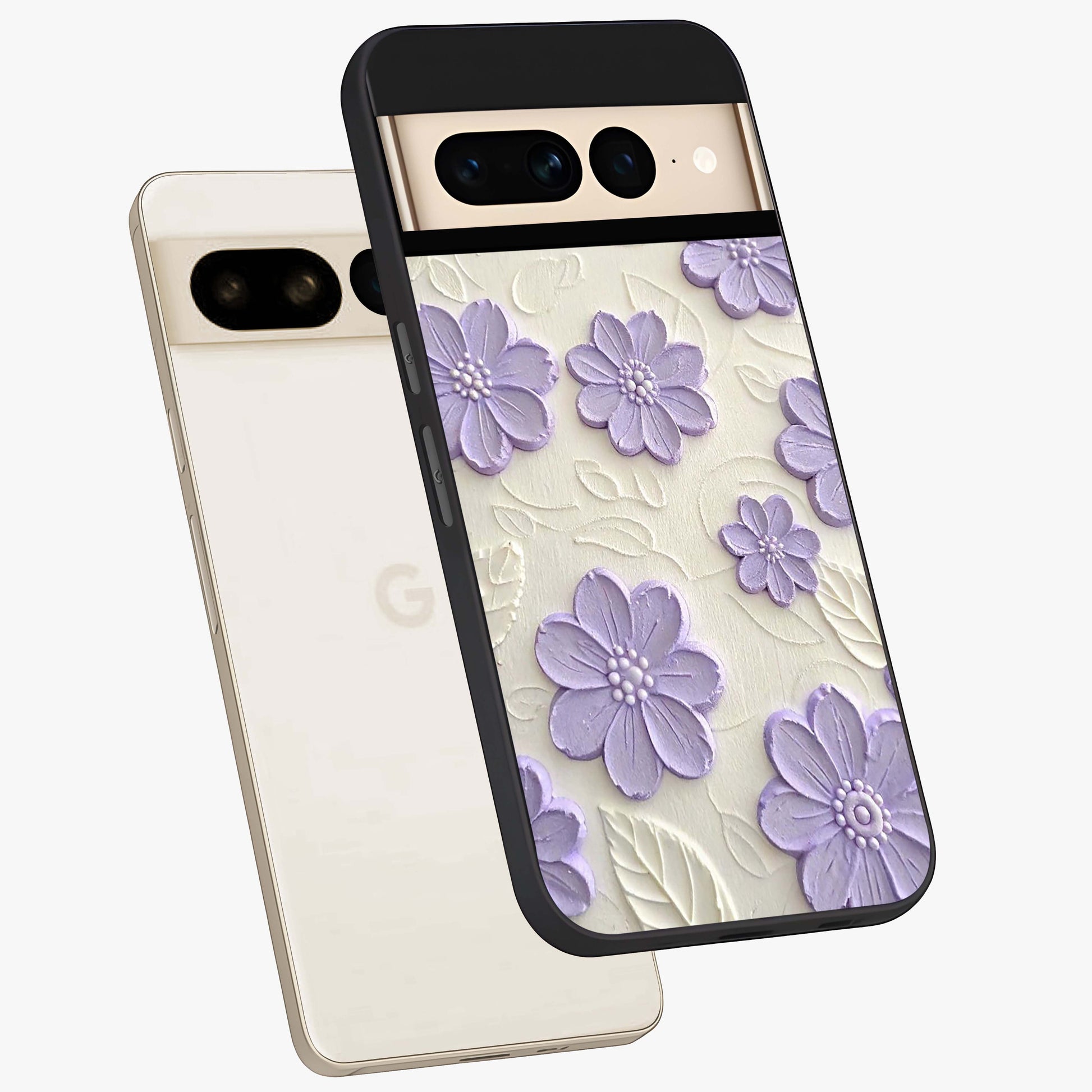 Floral Wall Art With Purple Flowers Glass Case displayed in angled mockup highlighting vibrant purple floral illustration with artistic aesthetic.