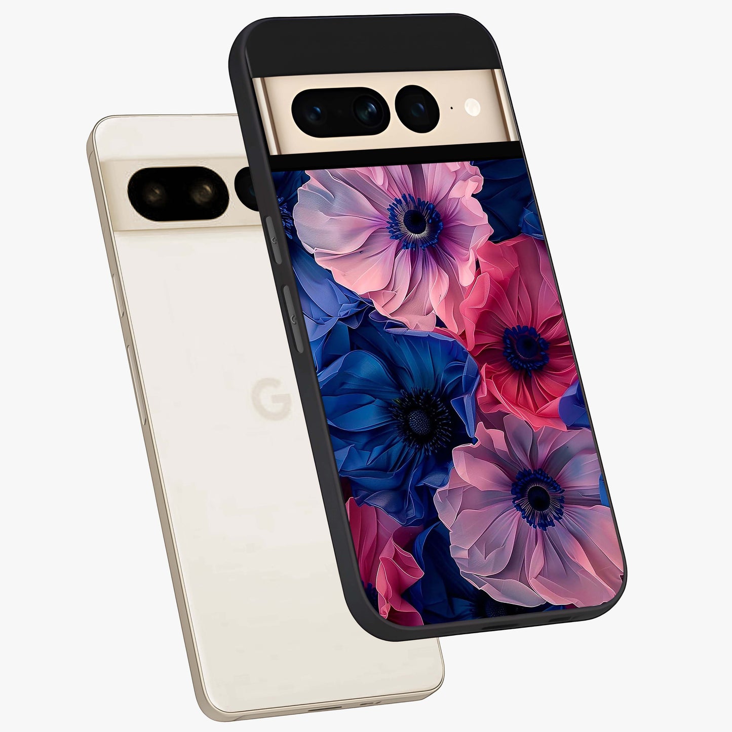 Flower Paper Art Pattern Glass Case displayed in angled mockup highlighting layered paper flower design with artistic aesthetic.