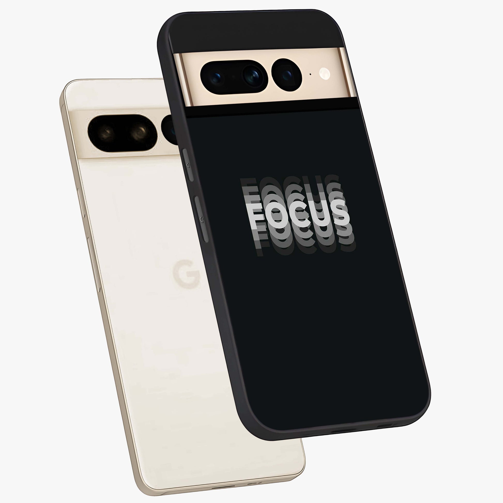 Focus Mode On Glass Case displayed in angled mockup highlighting clean minimal text artwork with modern aesthetic style.