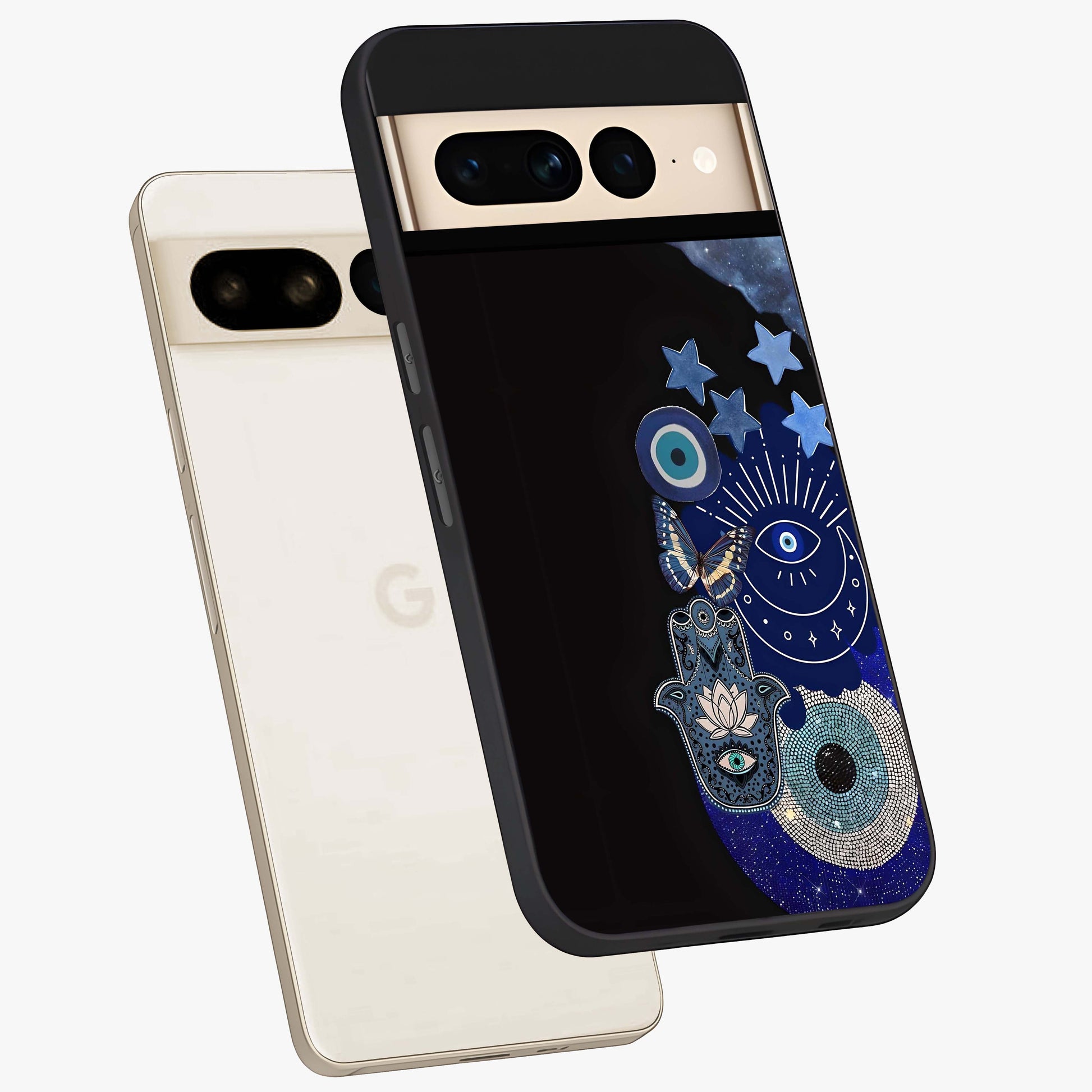Galactic Charm Cluster Glass Case displayed in angled mockup highlighting luminous galaxy inspired design with dreamy aesthetic.
