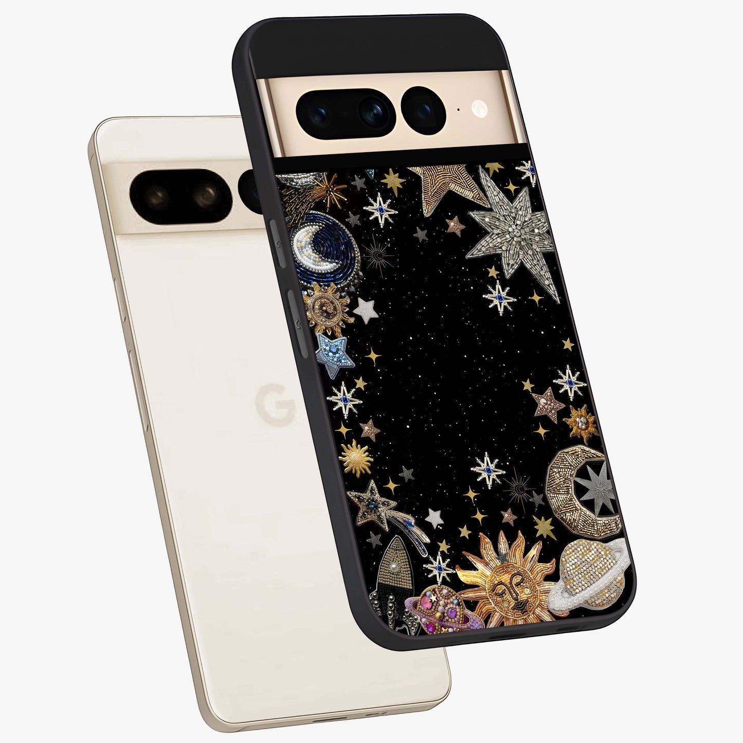 Galactic Jewel Stars Glass Case displayed in angled mockup highlighting shining celestial star design with cosmic aesthetic style.