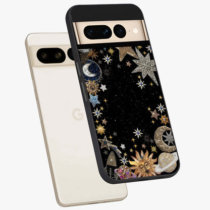 Galactic Jewel Stars Glass Case displayed in angled mockup highlighting shining celestial star design with cosmic aesthetic style.