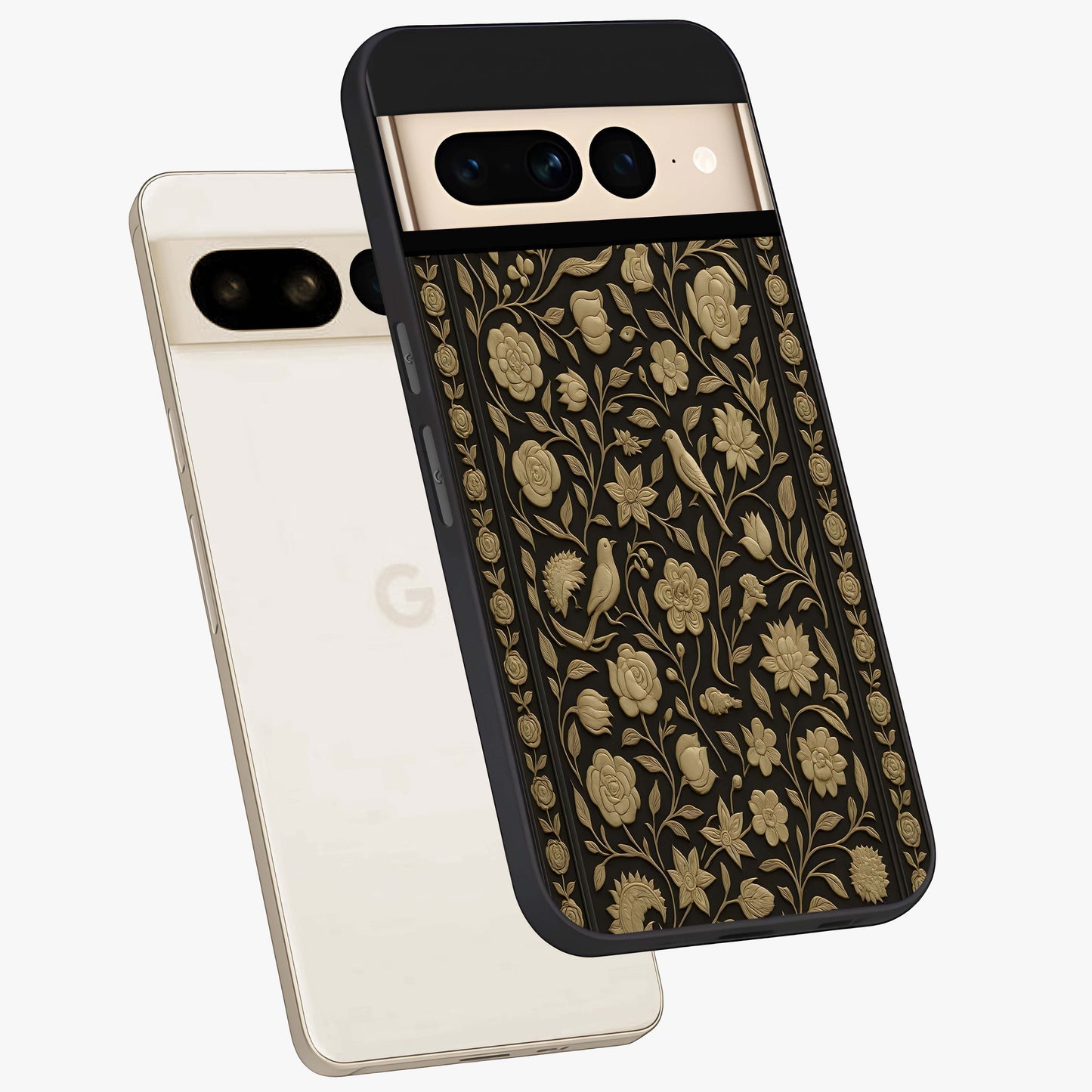 Golden Evil Eye Mandala Glass Case displayed in angled mockup highlighting protective evil eye symbol with golden mandala design.