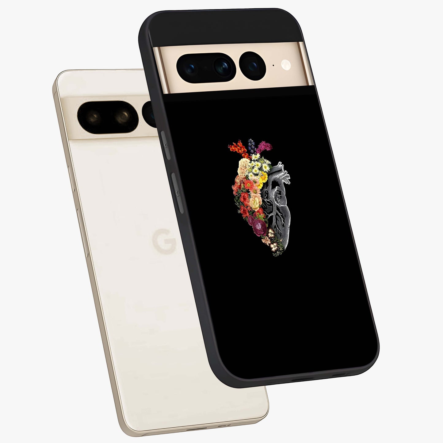 Heart With Flowers Glass Case displayed in angled mockup highlighting romantic flower design with soft aesthetic style.