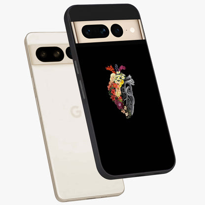 Heart With Flowers Glass Case displayed in angled mockup highlighting romantic flower design with soft aesthetic style.