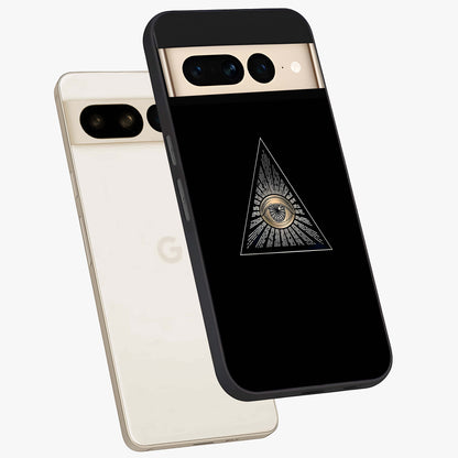 Illuminati Evil Glass Case displayed in angled mockup highlighting dark occult inspired design with bold aesthetic style.