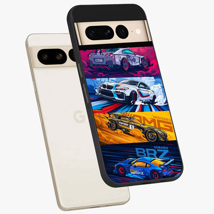 JDM Sports Car Glass Case displayed in angled mockup highlighting sleek Japanese racing car design with automotive aesthetic.