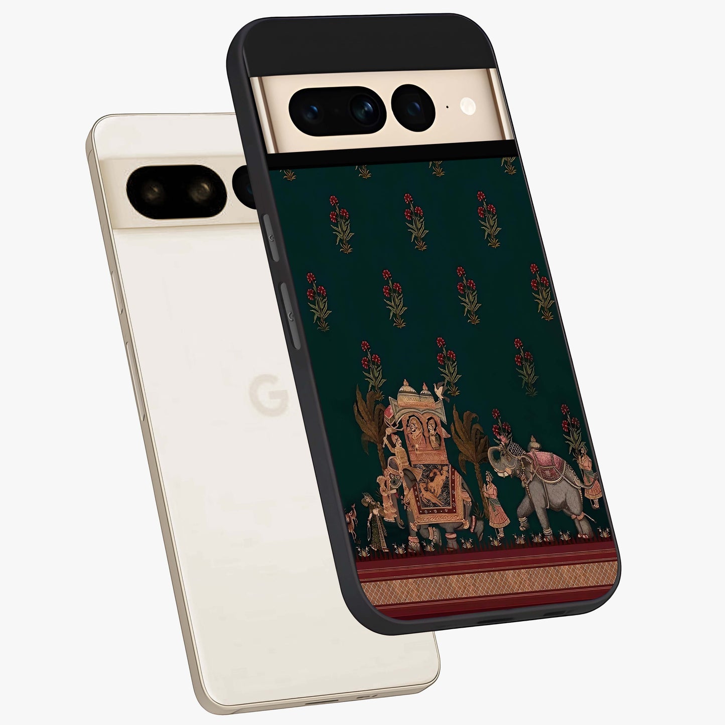 Macmerise Glass Case displayed in angled mockup highlighting trendy graphic design with sleek aesthetic style.