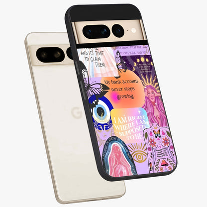 Manifestation Collage Glass Case displayed in angled mockup highlighting inspirational aesthetic collage design.