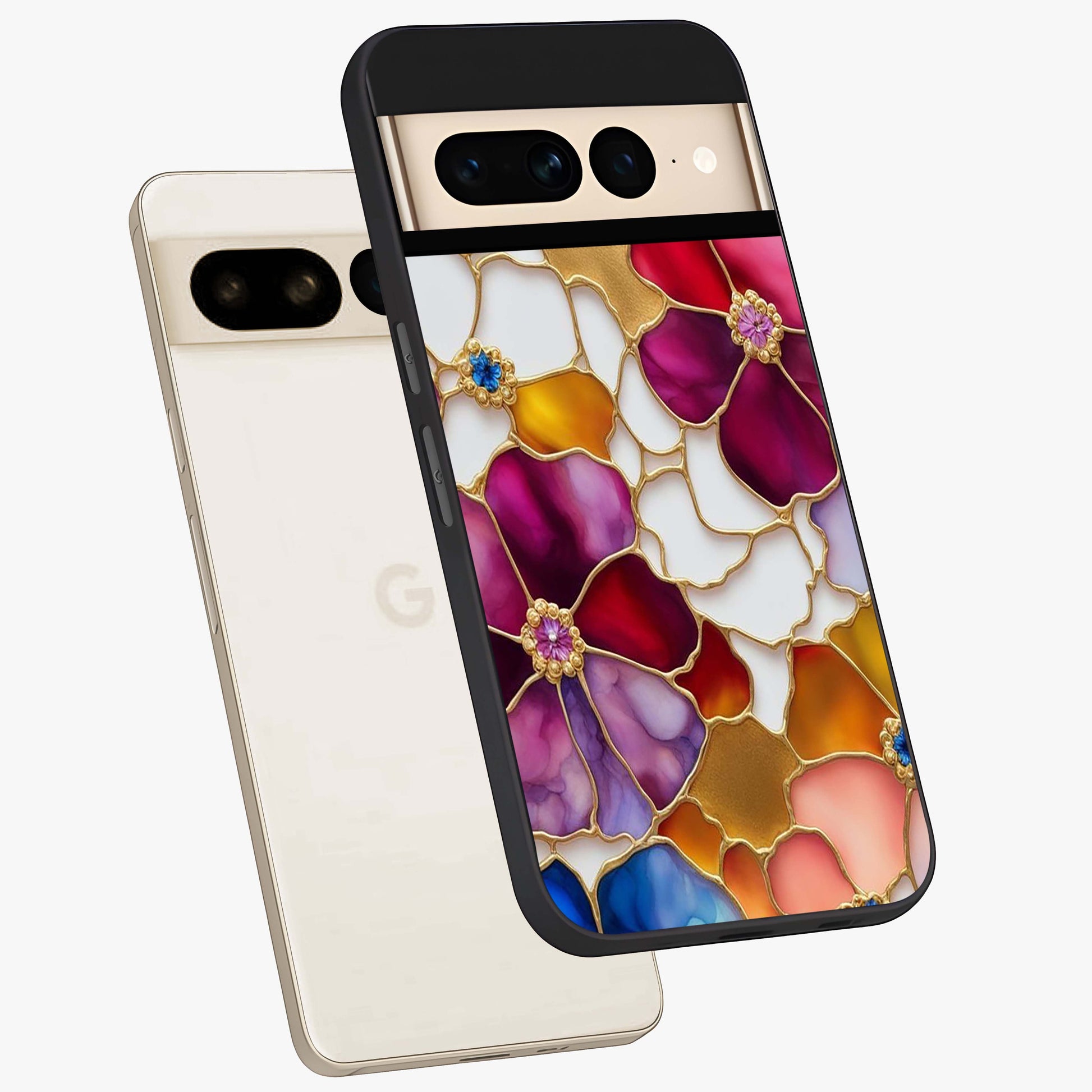 Marble Flower Pattern Glass Case displayed in angled mockup highlighting elegant marble floral design with modern aesthetic.