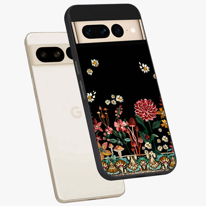 Midnight Bloom Pattern Glass Case displayed in angled mockup highlighting elegant flower design with midnight aesthetic style.
